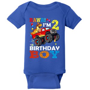 2 Year Old Gift 2nd Birthday Boy Dinosaur Monster Truck Great Gift Baby Bodysuit