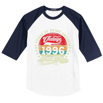 27 Year Old Gifts Vintage 1996 Limited Edition 27th Birthday Baseball Sleeve Shirt