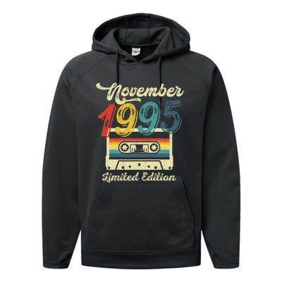 27 Years Old Gift Retro November 1995 Cassette 27th Birthday Performance Fleece Hoodie