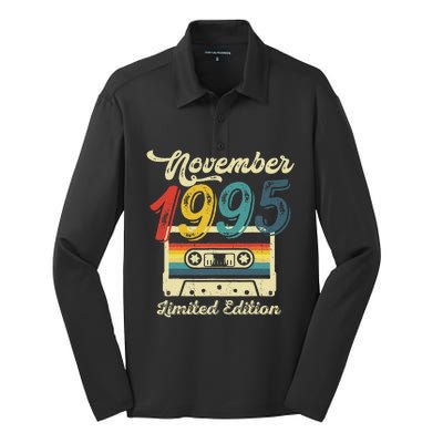 27 Years Old Gift Retro November 1995 Cassette 27th Birthday Silk Touch Performance Long Sleeve Polo