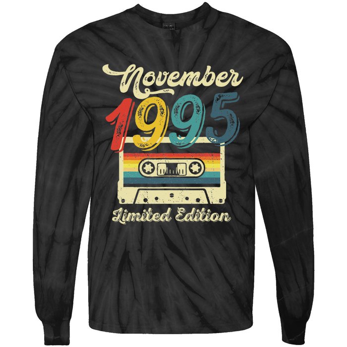 27 Years Old Gift Retro November 1995 Cassette 27th Birthday Tie-Dye Long Sleeve Shirt