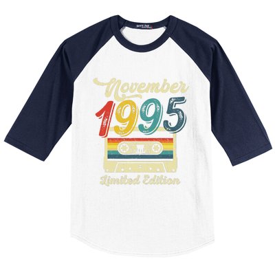 27 Years Old Gift Retro November 1995 Cassette 27th Birthday Baseball Sleeve Shirt