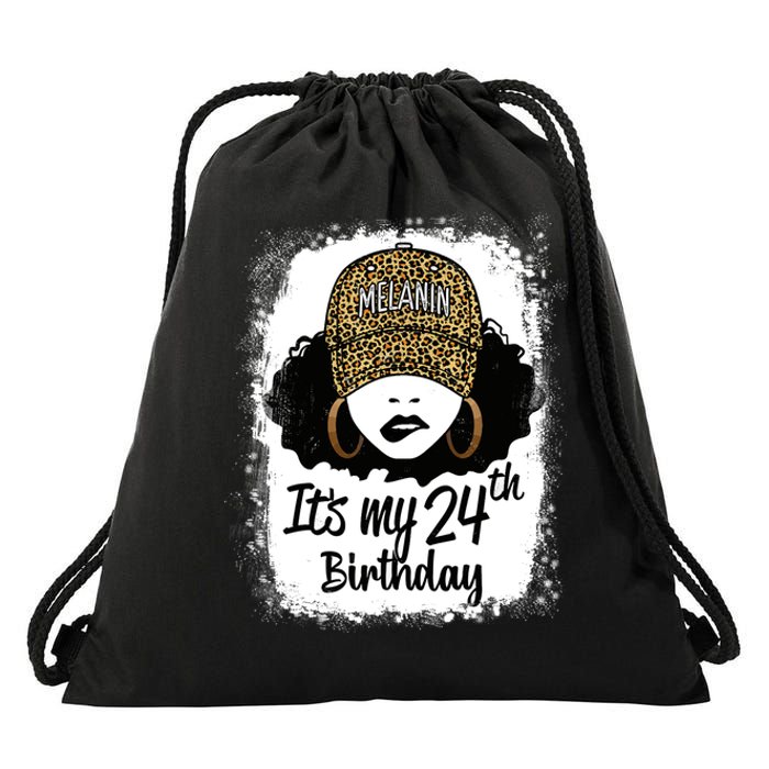 24 Years Old Leopard Melanin Girl It's My 24th Birthday Drawstring Bag