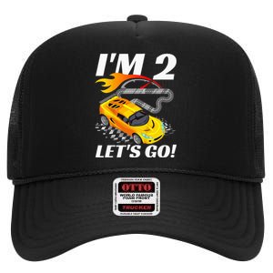 2 Year Old 2nd Racing Racecar Birthday Party High Crown Mesh Back Trucker Hat