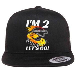 2 Year Old 2nd Racing Racecar Birthday Party Flat Bill Trucker Hat