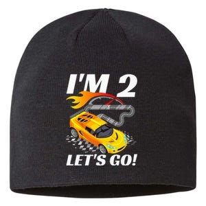 2 Year Old 2nd Racing Racecar Birthday Party Sustainable Beanie