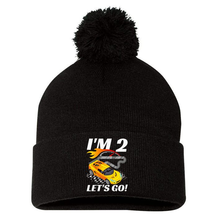 2 Year Old 2nd Racing Racecar Birthday Party Pom Pom 12in Knit Beanie