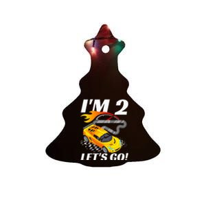 2 Year Old 2nd Racing Racecar Birthday Party Ceramic Tree Ornament