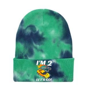 2 Year Old 2nd Racing Racecar Birthday Party Tie Dye 12in Knit Beanie