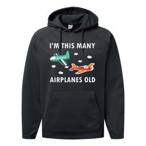 2 Years Old Airplanes Old 2nd Birthday Performance Fleece Hoodie