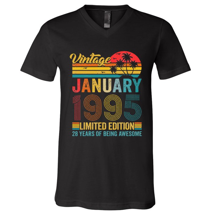 28 Years Old Gifts Vintage January 1995 28th Birthday Gift V-Neck T-Shirt