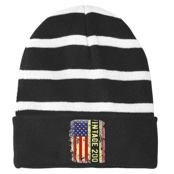 20 Year Old Gifts Vintage 2003 American Flag 20th Birthday Striped Beanie with Solid Band