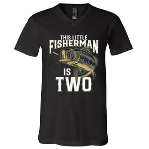 2 Year Old Fishing Birthday Party Fisherman 2nd Gift For V-Neck T-Shirt