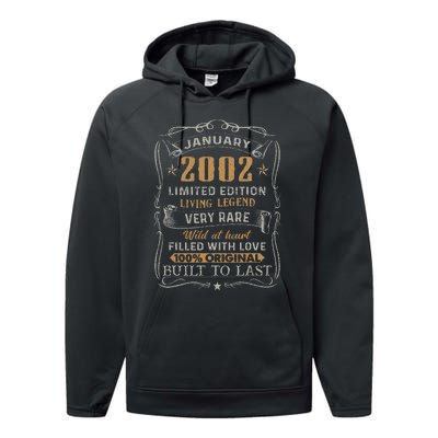 21 Year Old Awesome Since January 2002 21st Birthday Gift Performance Fleece Hoodie