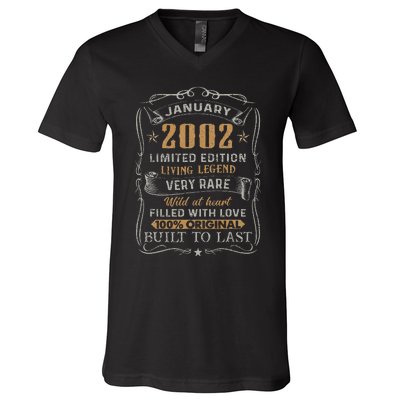 21 Year Old Awesome Since January 2002 21st Birthday Gift V-Neck T-Shirt