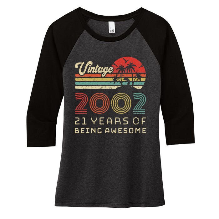 21 Year Old Birthday Vintage 2002 21st Birthday Women's Tri-Blend 3/4-Sleeve Raglan Shirt