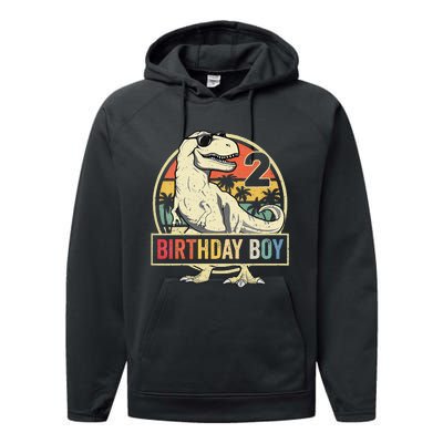 2 Year Old  2nd Birthday  T Rex Dinosaur Performance Fleece Hoodie