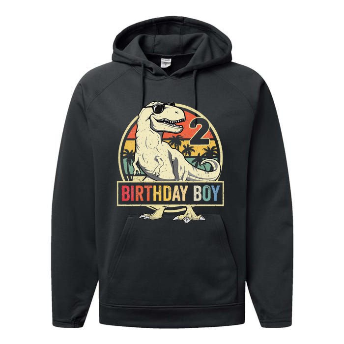 2 Year Old  2nd Birthday  T Rex Dinosaur Performance Fleece Hoodie