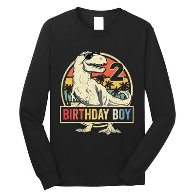 2 Year Old  2nd Birthday  T Rex Dinosaur Long Sleeve Shirt