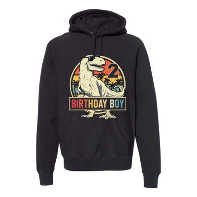 2 Year Old  2nd Birthday  T Rex Dinosaur Premium Hoodie