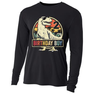 2 Year Old  2nd Birthday  T Rex Dinosaur Cooling Performance Long Sleeve Crew