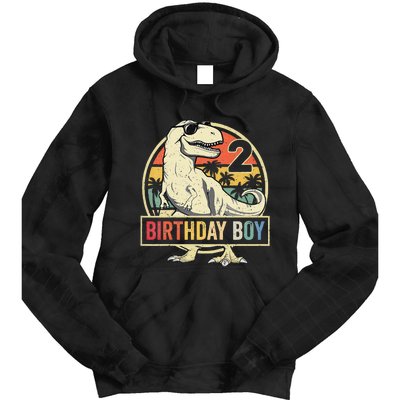 2 Year Old  2nd Birthday  T Rex Dinosaur Tie Dye Hoodie