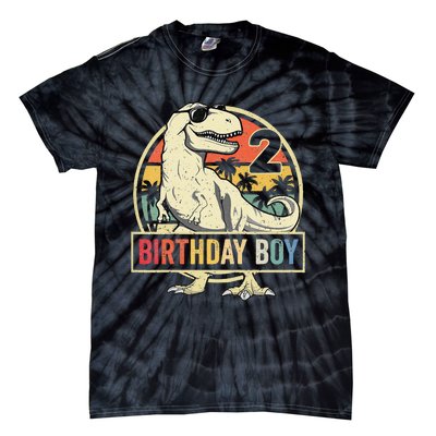 2 Year Old  2nd Birthday  T Rex Dinosaur Tie-Dye T-Shirt