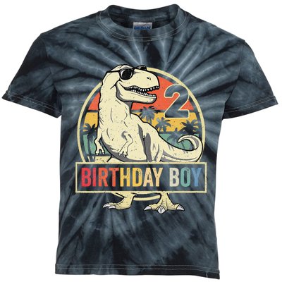 2 Year Old  2nd Birthday  T Rex Dinosaur Kids Tie-Dye T-Shirt