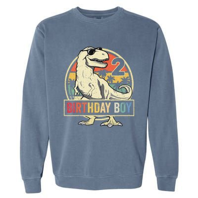 2 Year Old  2nd Birthday  T Rex Dinosaur Garment-Dyed Sweatshirt