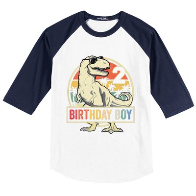 2 Year Old  2nd Birthday  T Rex Dinosaur Baseball Sleeve Shirt