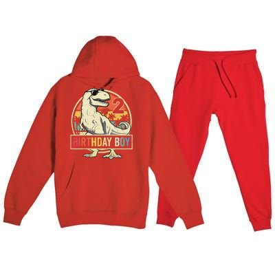 2 Year Old  2nd Birthday  T Rex Dinosaur Premium Hooded Sweatsuit Set