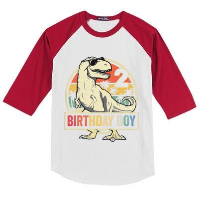 2 Year Old  2nd Birthday  T Rex Dinosaur Kids Colorblock Raglan Jersey