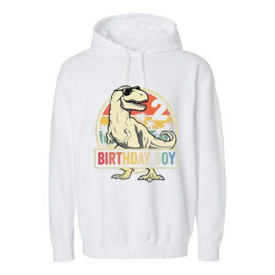 2 Year Old  2nd Birthday  T Rex Dinosaur Garment-Dyed Fleece Hoodie