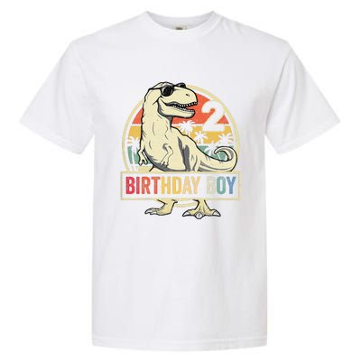 2 Year Old  2nd Birthday  T Rex Dinosaur Garment-Dyed Heavyweight T-Shirt