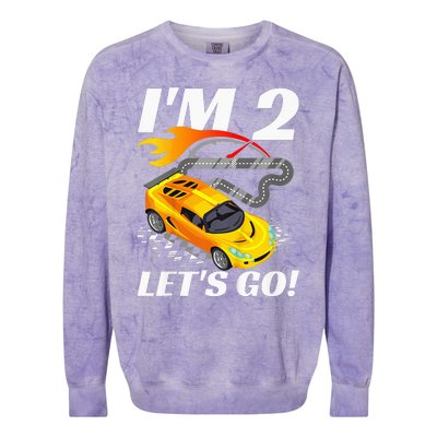 2 Year Old 2nd Racing Racecar Birthday Party Colorblast Crewneck Sweatshirt