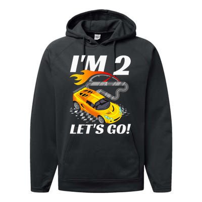 2 Year Old 2nd Racing Racecar Birthday Party Performance Fleece Hoodie