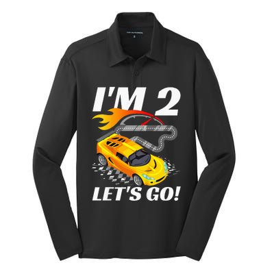 2 Year Old 2nd Racing Racecar Birthday Party Silk Touch Performance Long Sleeve Polo