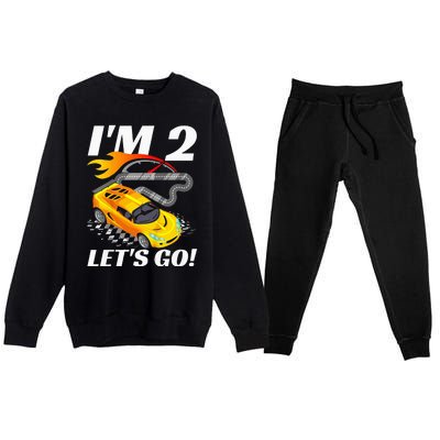 2 Year Old 2nd Racing Racecar Birthday Party Premium Crewneck Sweatsuit Set