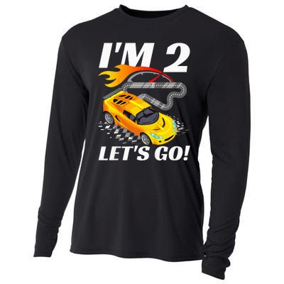 2 Year Old 2nd Racing Racecar Birthday Party Cooling Performance Long Sleeve Crew