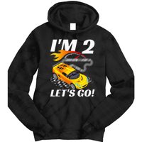 2 Year Old 2nd Racing Racecar Birthday Party Tie Dye Hoodie