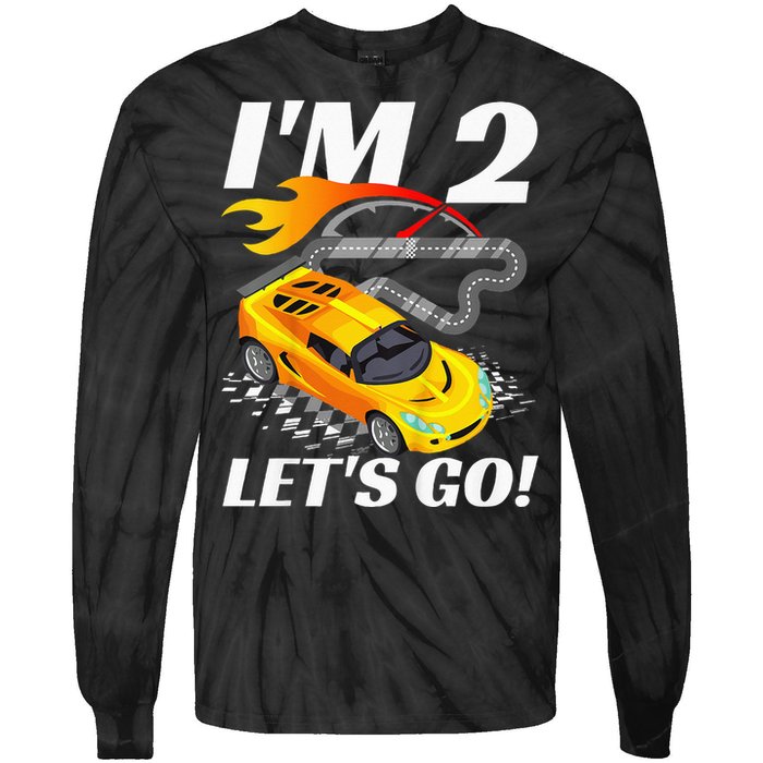 2 Year Old 2nd Racing Racecar Birthday Party Tie-Dye Long Sleeve Shirt