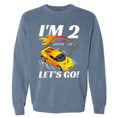 2 Year Old 2nd Racing Racecar Birthday Party Garment-Dyed Sweatshirt