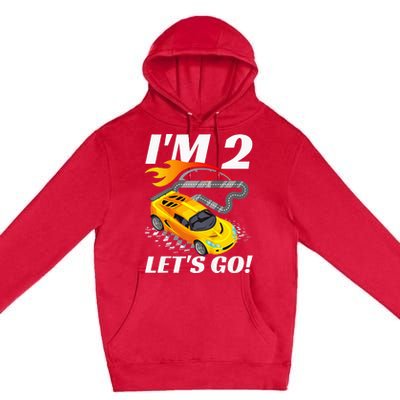 2 Year Old 2nd Racing Racecar Birthday Party Premium Pullover Hoodie