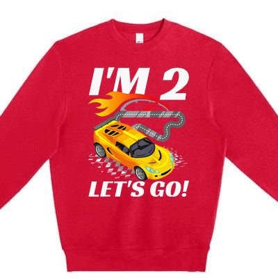 2 Year Old 2nd Racing Racecar Birthday Party Premium Crewneck Sweatshirt