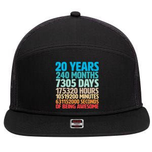 20 Years Of Being Awesome 20th Birthday Time Breakdown 7 Panel Mesh Trucker Snapback Hat