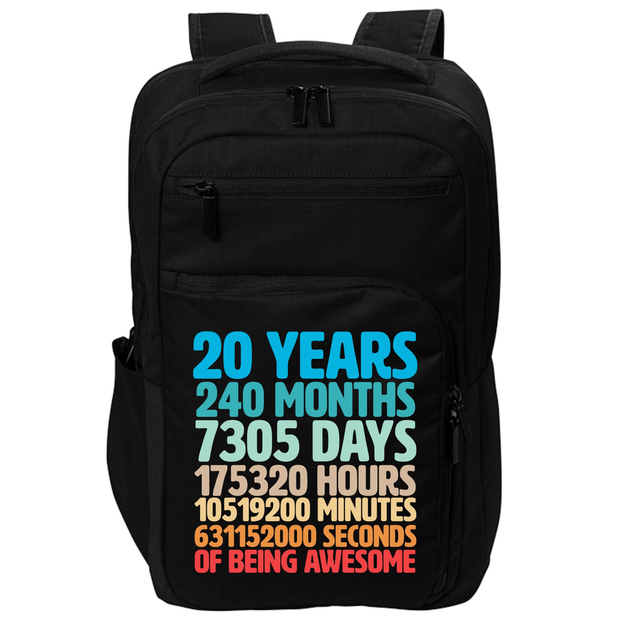 20 Years Of Being Awesome 20th Birthday Time Breakdown Impact Tech Backpack