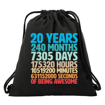20 Years Of Being Awesome 20th Birthday Time Breakdown Drawstring Bag