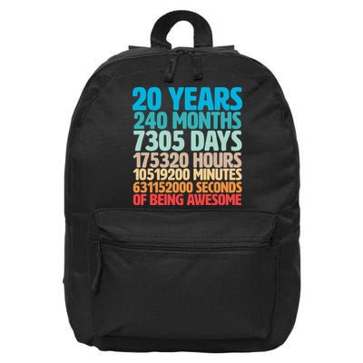 20 Years Of Being Awesome 20th Birthday Time Breakdown 16 in Basic Backpack