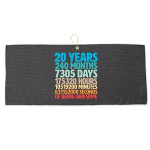 20 Years Of Being Awesome 20th Birthday Time Breakdown Large Microfiber Waffle Golf Towel