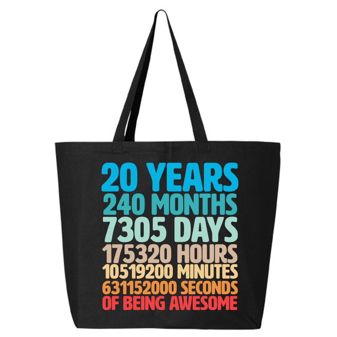 20 Years Of Being Awesome 20th Birthday Time Breakdown 25L Jumbo Tote